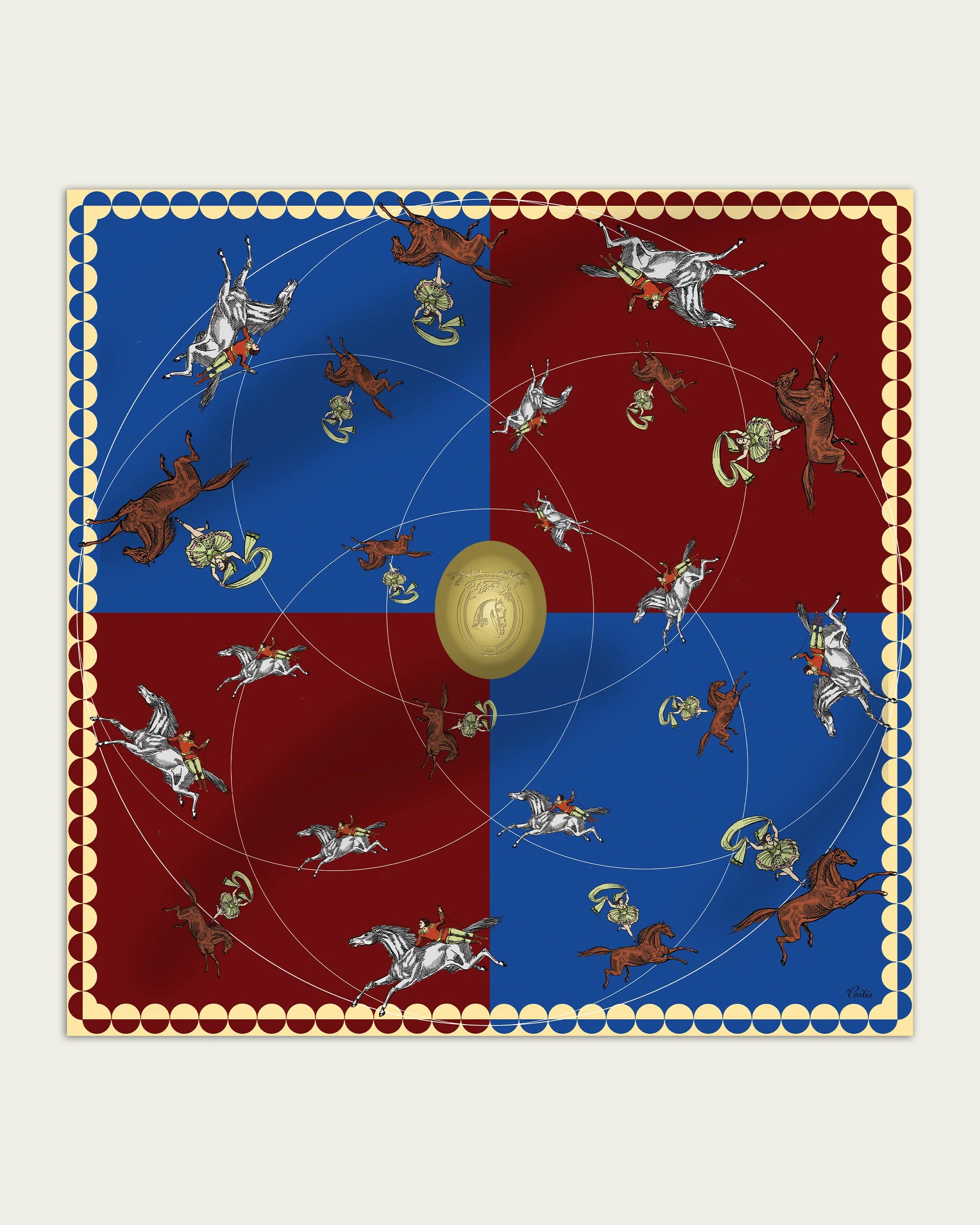 Carousel 90 Silk Twill Scarf in Claret Blue