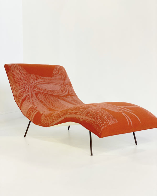 Wave Chaise Lounge in Hermès Blanket and Ivory Leather