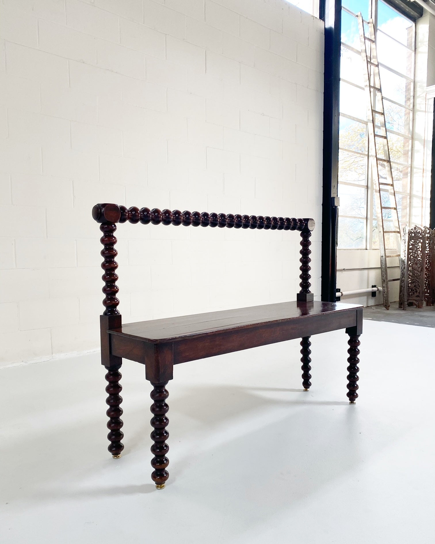 English Bobbin-Turned Mahogany Hall Bench