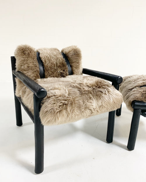 Black Butte Chair and Ottoman with Sheepskin Cushions