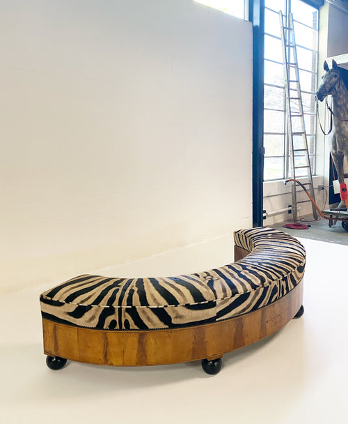 19th Century Fruitwood Banquette in Zebra Hide - FORSYTH