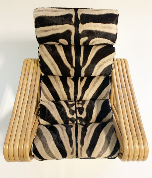 Rattan Lounge Chair and Ottoman in Zebra Hide - FORSYTH