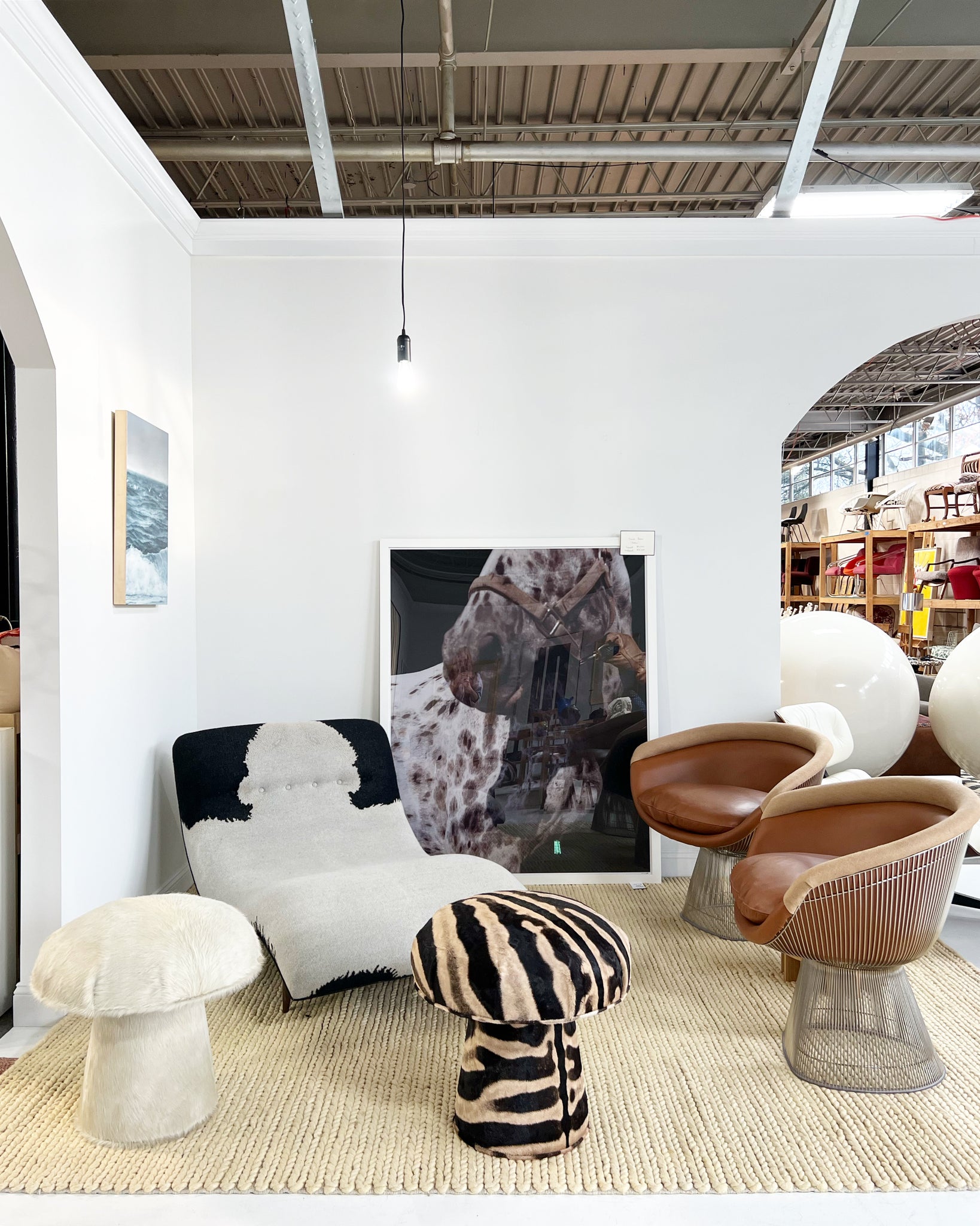 The Forsyth Mushroom Pouf in Ivory Cowhide