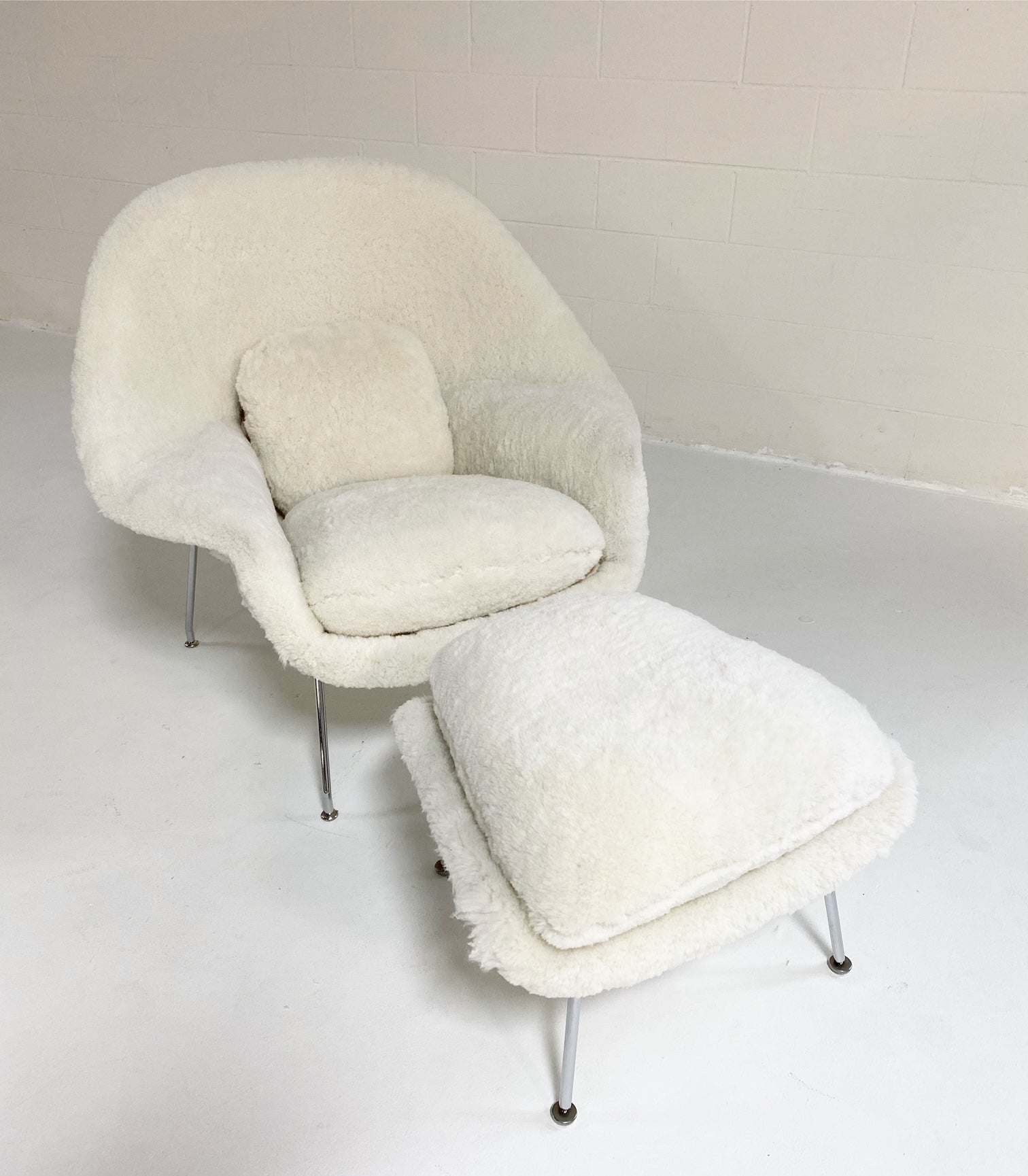 Bespoke Womb Chair and Ottoman in Australian Shearling