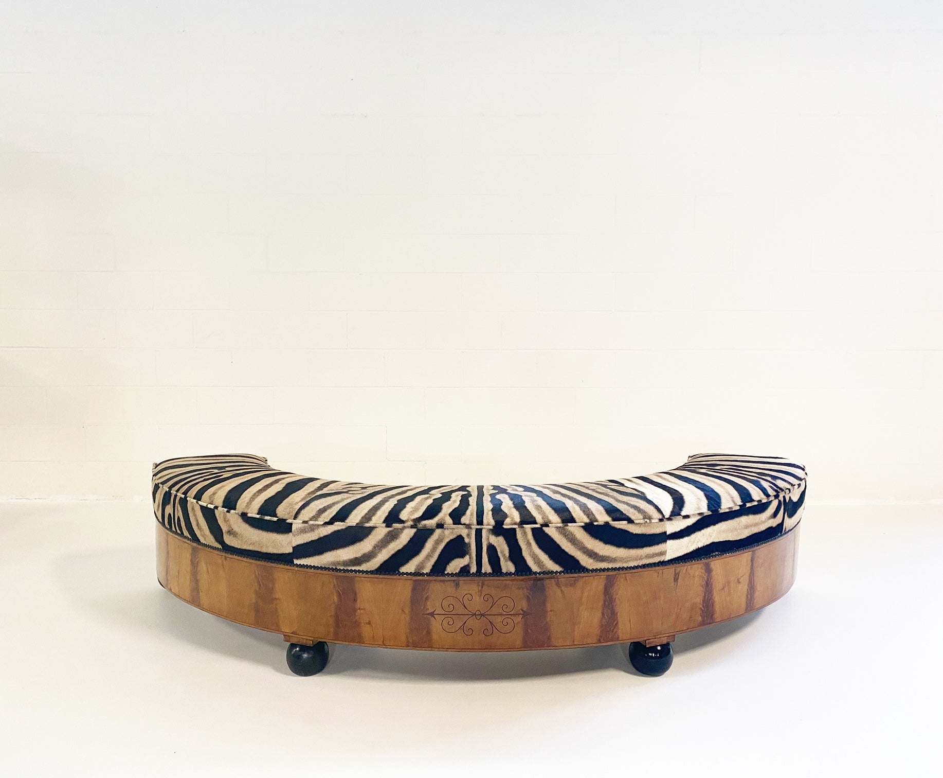 19th Century Fruitwood Banquette in Zebra Hide - FORSYTH