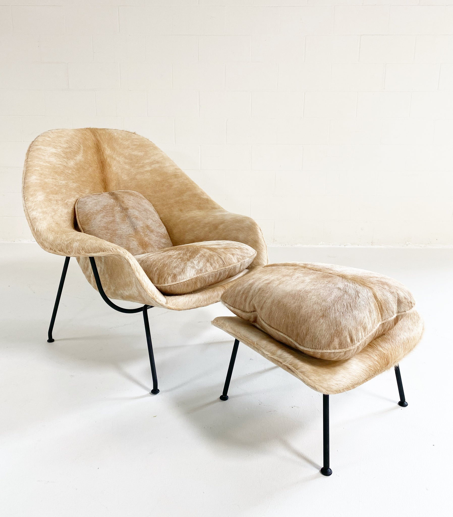 One-of-a-Kind Womb Chair and Ottoman in Brazilian Cowhide