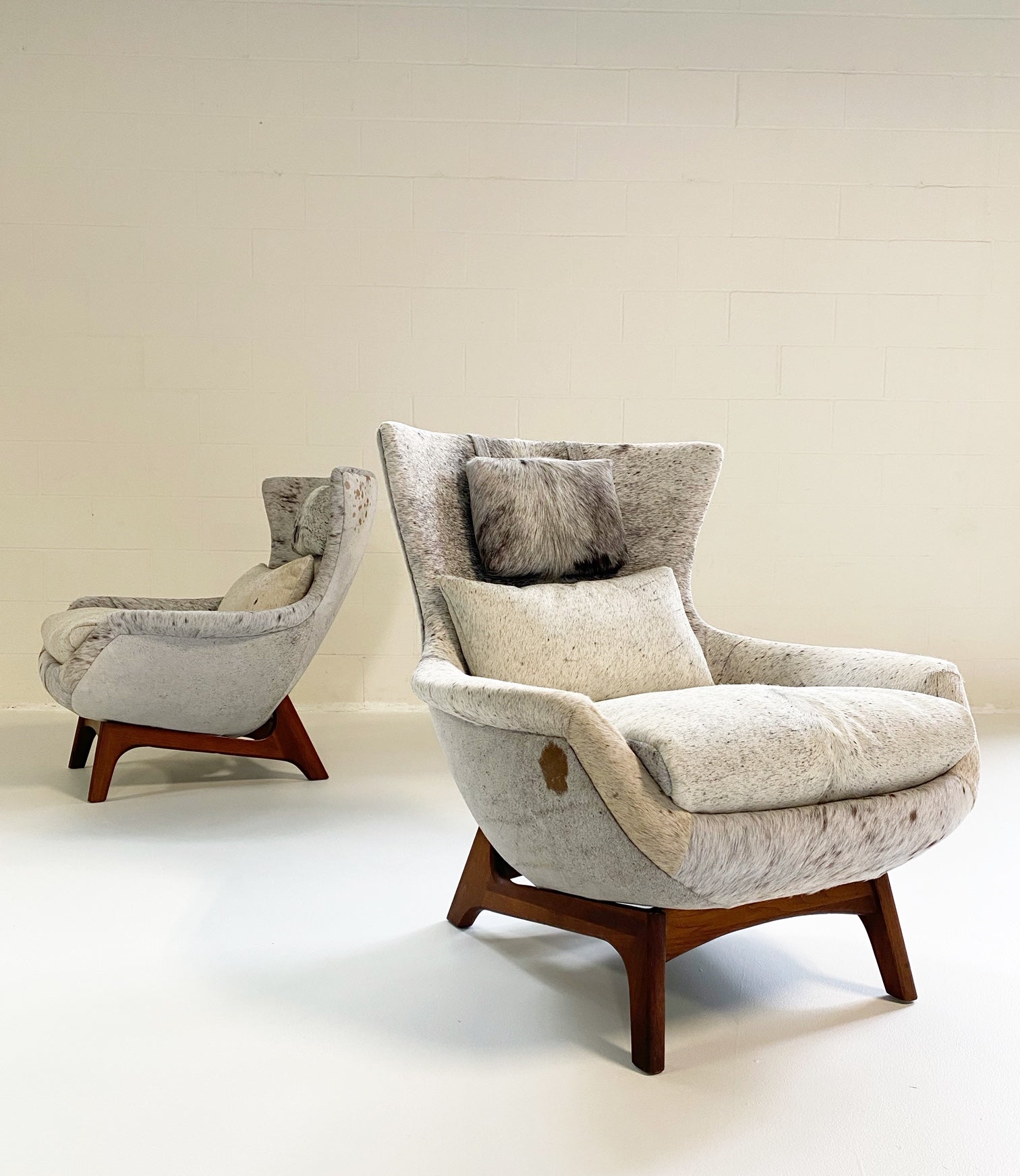 Wingback Lounge Chairs in Brazilian Cowhide, pair