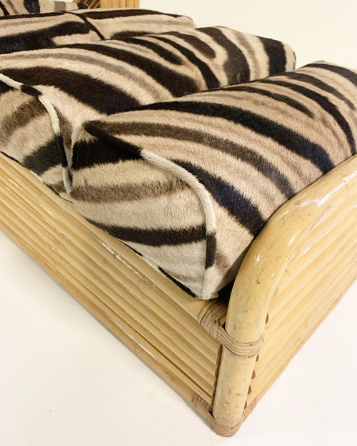 Rattan Lounge Chair and Ottoman in Zebra Hide - FORSYTH