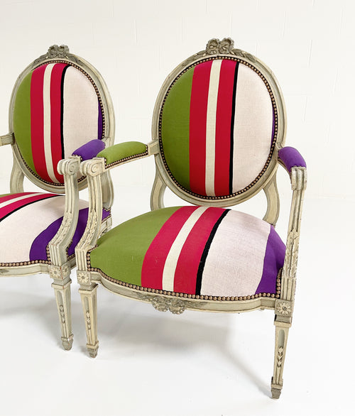 18th Century Louis XVI Fauteuils in Colville Cristobal Cotton