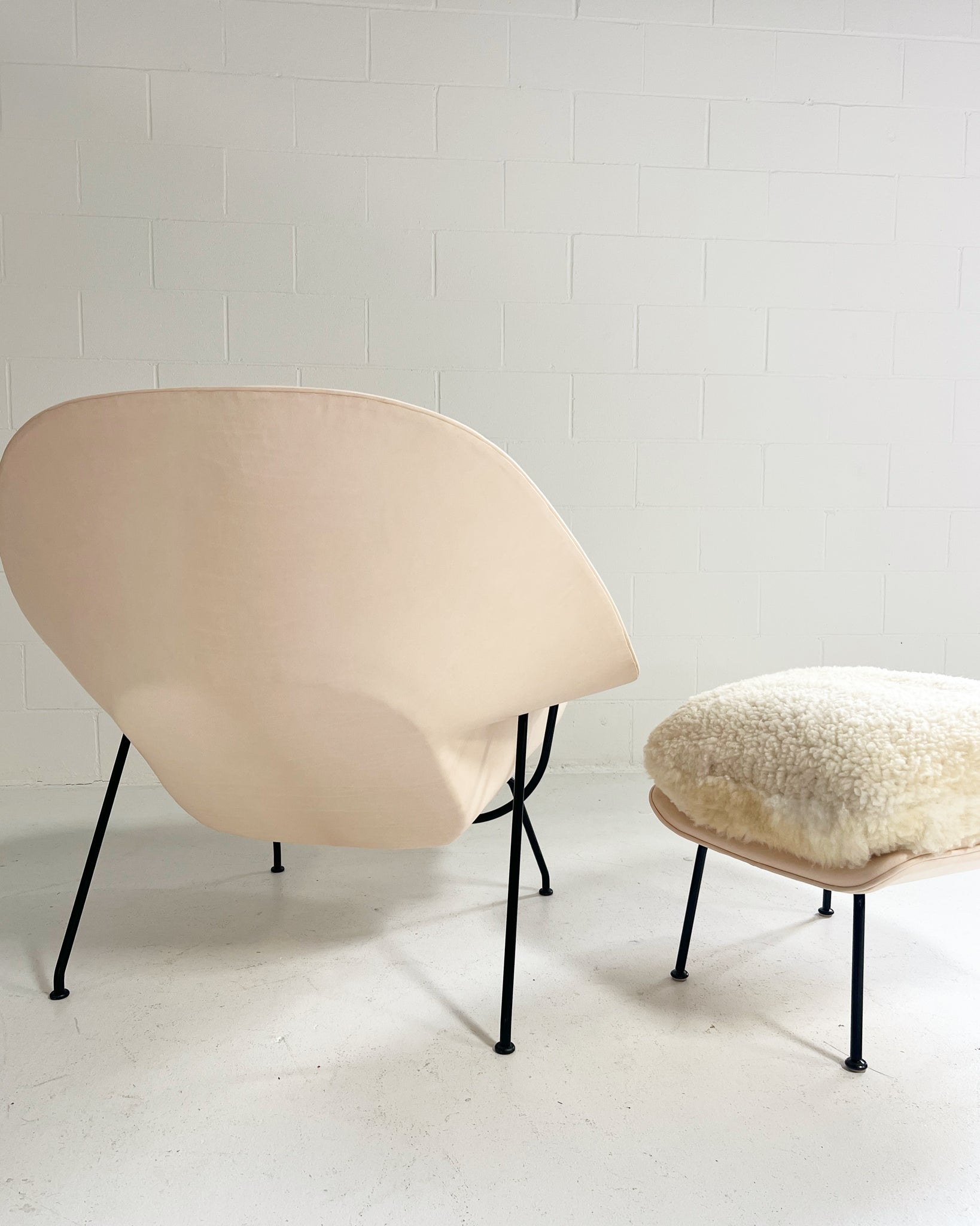 One-of-a-Kind Womb Chair and Ottoman in Leather and Sheepskin