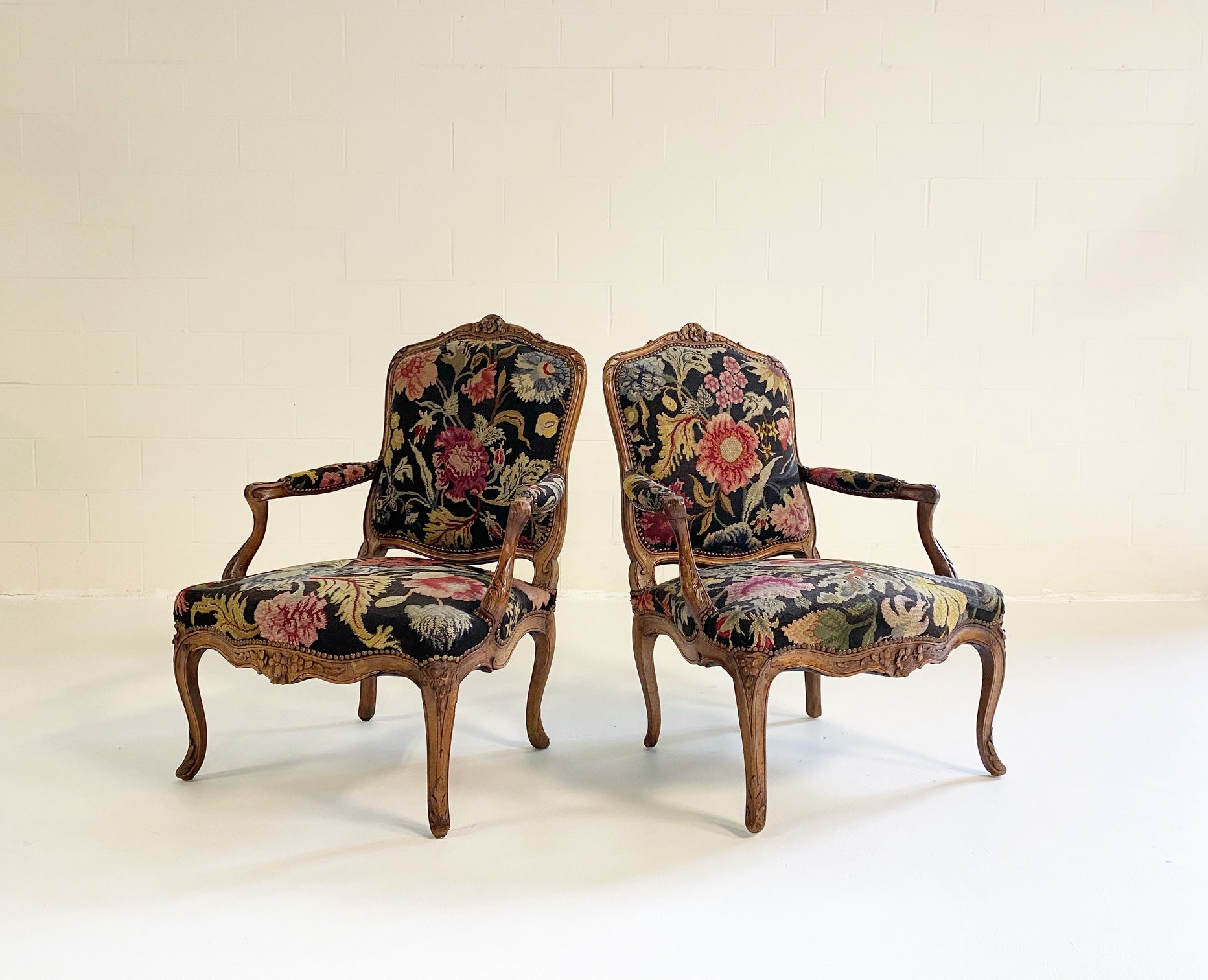 Antique 18th Century Provincial Louis XV Fauteuils, Pair