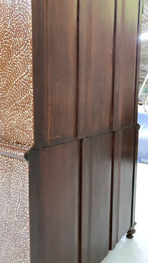 19th Century Anglo-Colonial Two-Part Bone Inlaid Cabinet