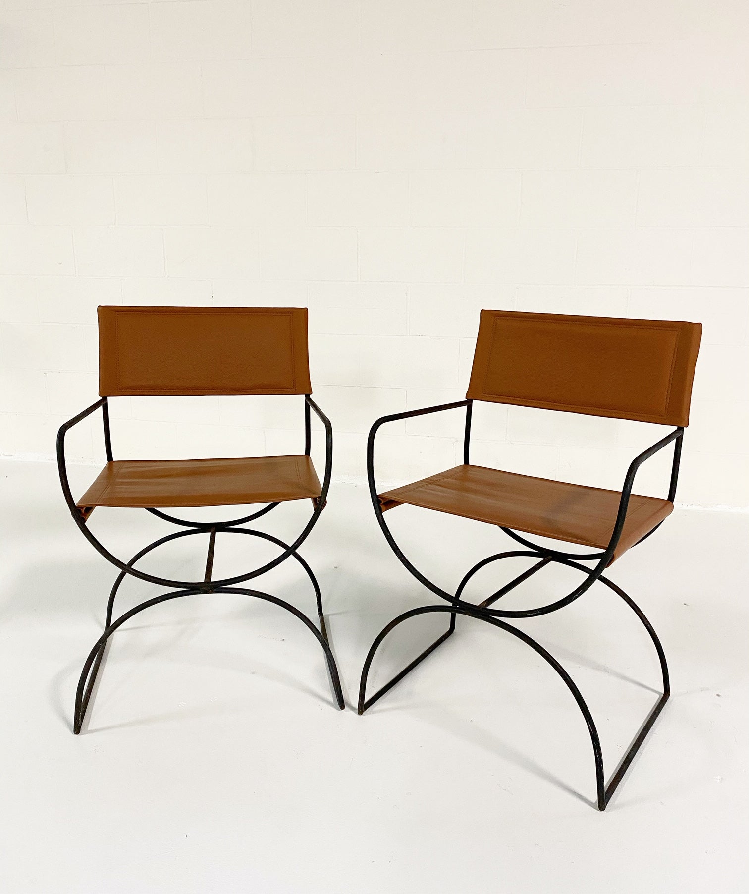 Iron Curule Chairs in Loro Piana Leather, pair