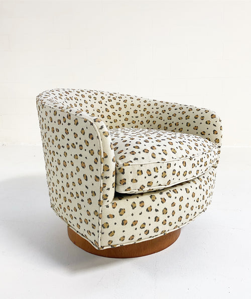 Swivel Lounge Chair in Chelsea Textiles 'Snuggle' Leopard Fabric