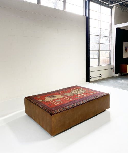 One-of-a-Kind Ottoman with Vintage Belouch Rug from Afghanistan