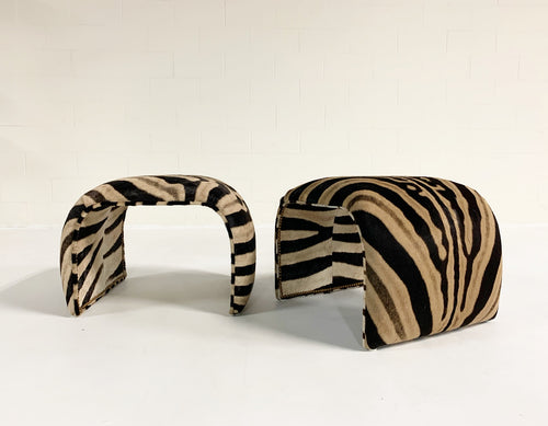 Waterfall Ottomans in Zebra Hide, Pair - FORSYTH