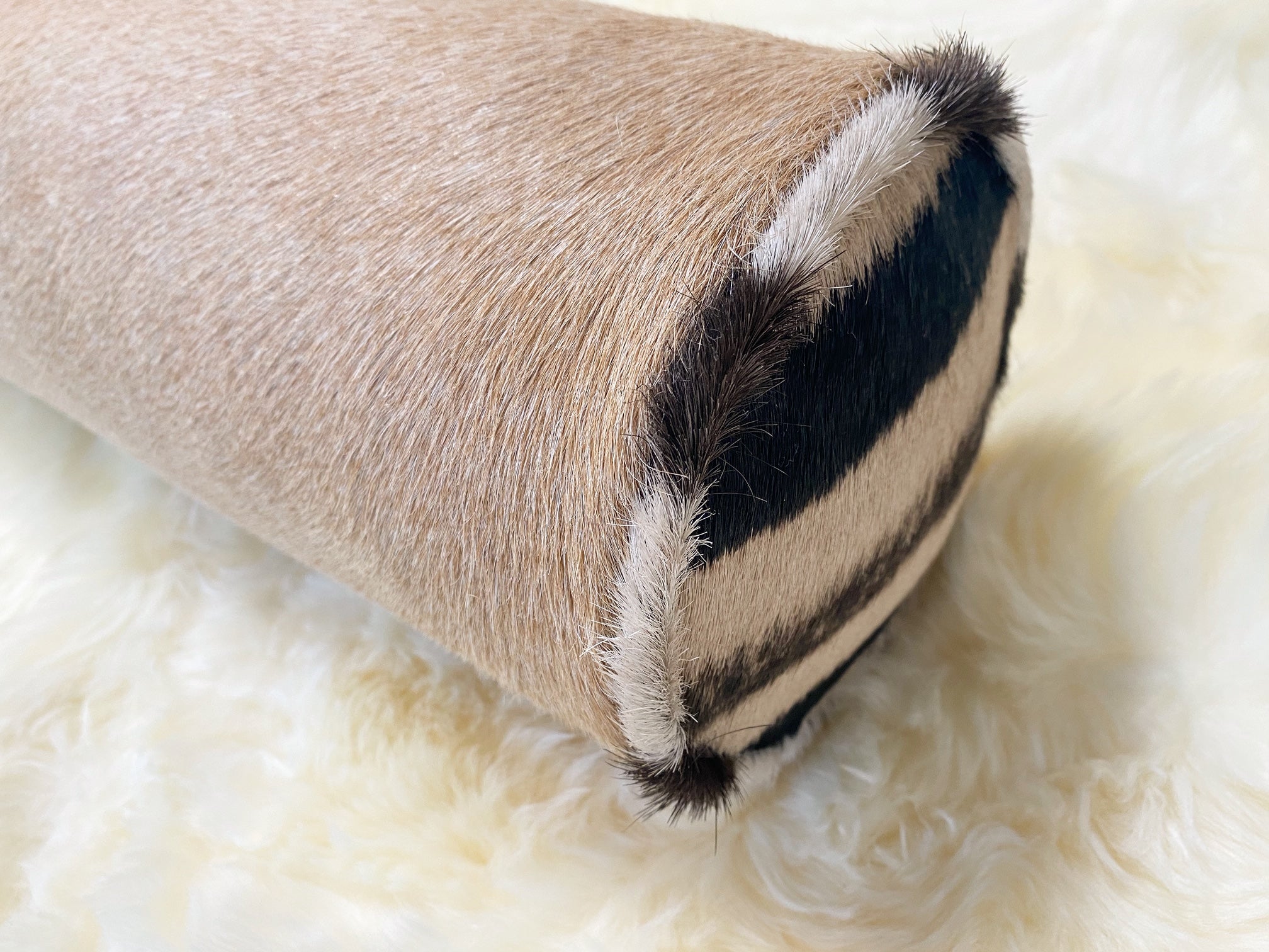 Palomino Cowhide and Zebra Hide Bolster Pillow, 20"