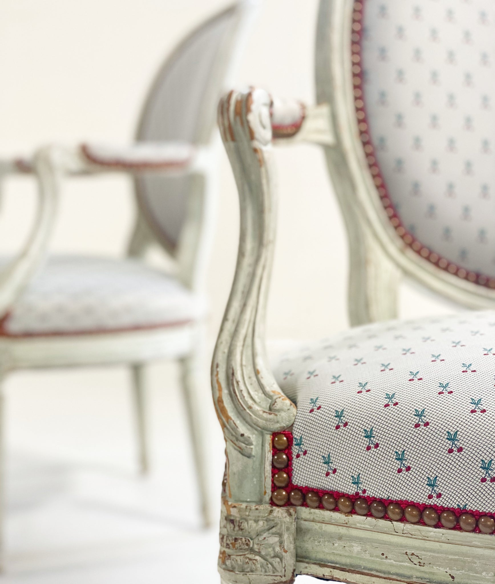 Louis XV Style Chairs in Dedar "Cherry Oh" Fabric