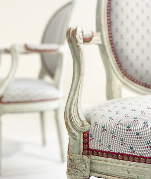 Louis XV Style Chairs in Dedar "Cherry Oh" Fabric