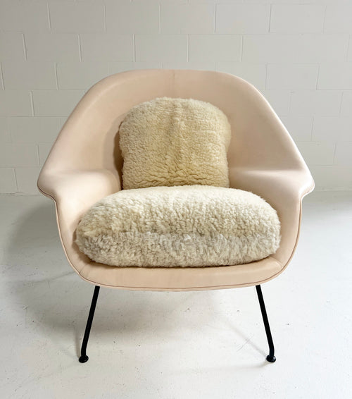 One-of-a-Kind Womb Chair and Ottoman in Leather and Sheepskin