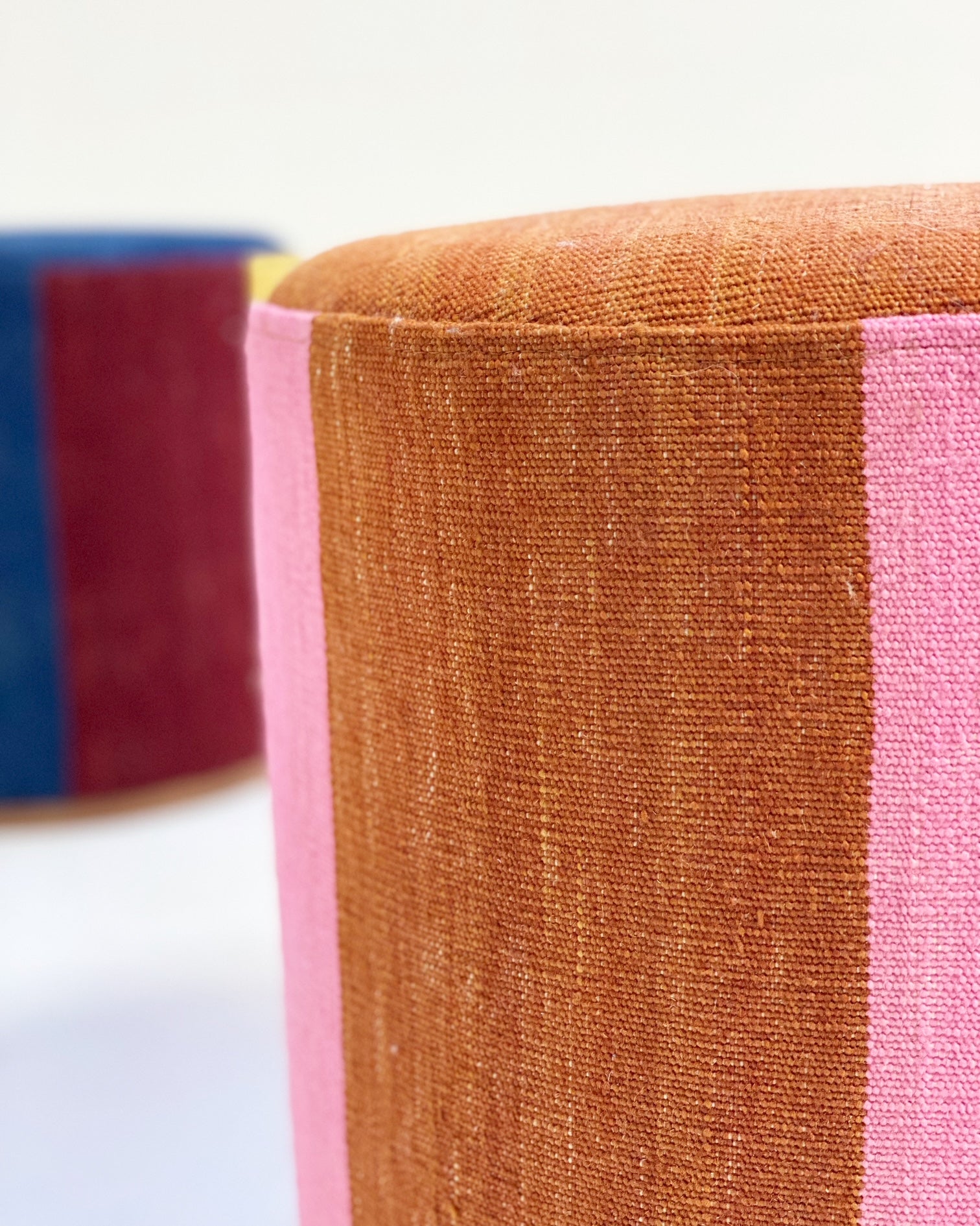 Stripe Wool Pouf Ottoman - Pink