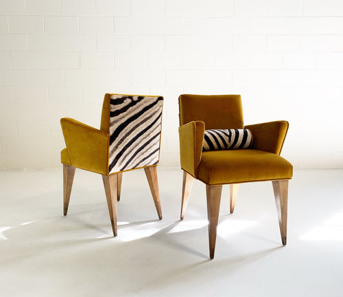 Mexican Modernist Chairs in Loro Piana Velvet and Zebra Hide, pair - FORSYTH