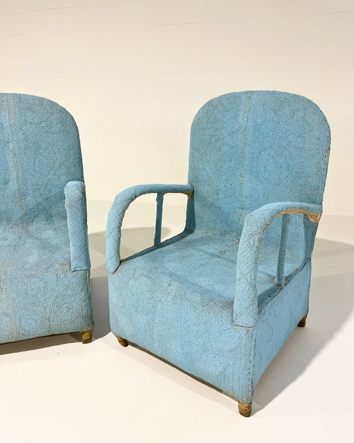 Vintage African Beaded Yoruba Chair - Pale Blue
