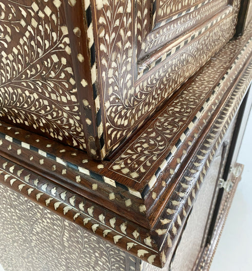 19th Century Anglo-Colonial Two-Part Bone Inlaid Cabinet