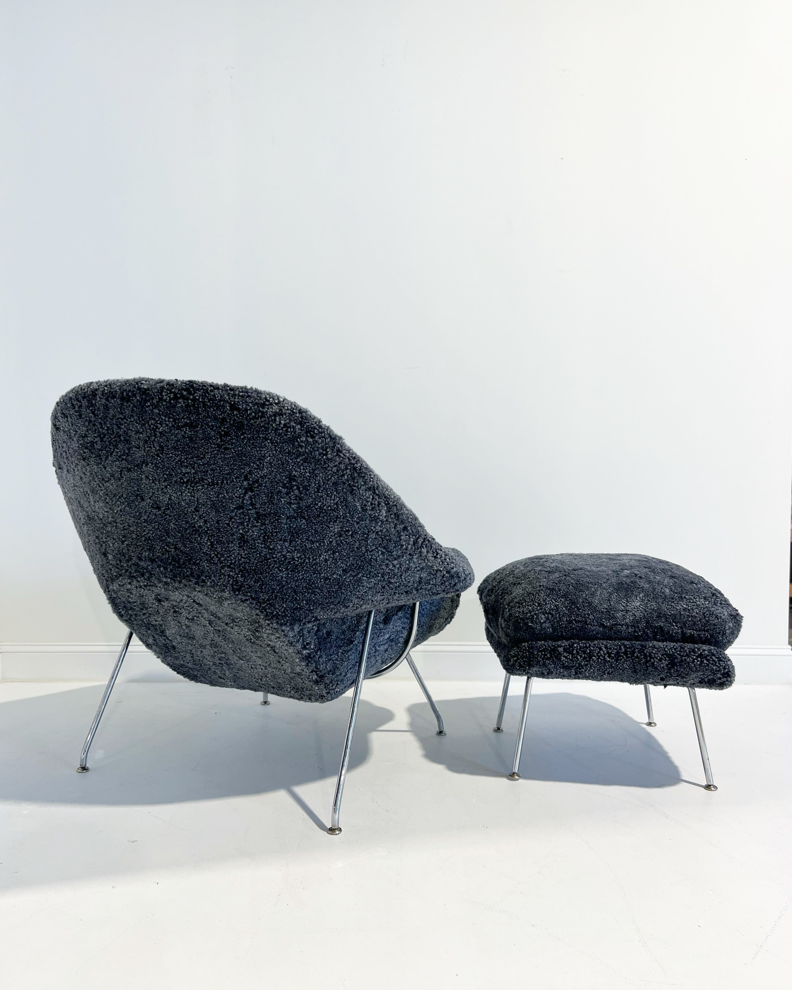 Bespoke Womb Chair and Ottoman in Shearling