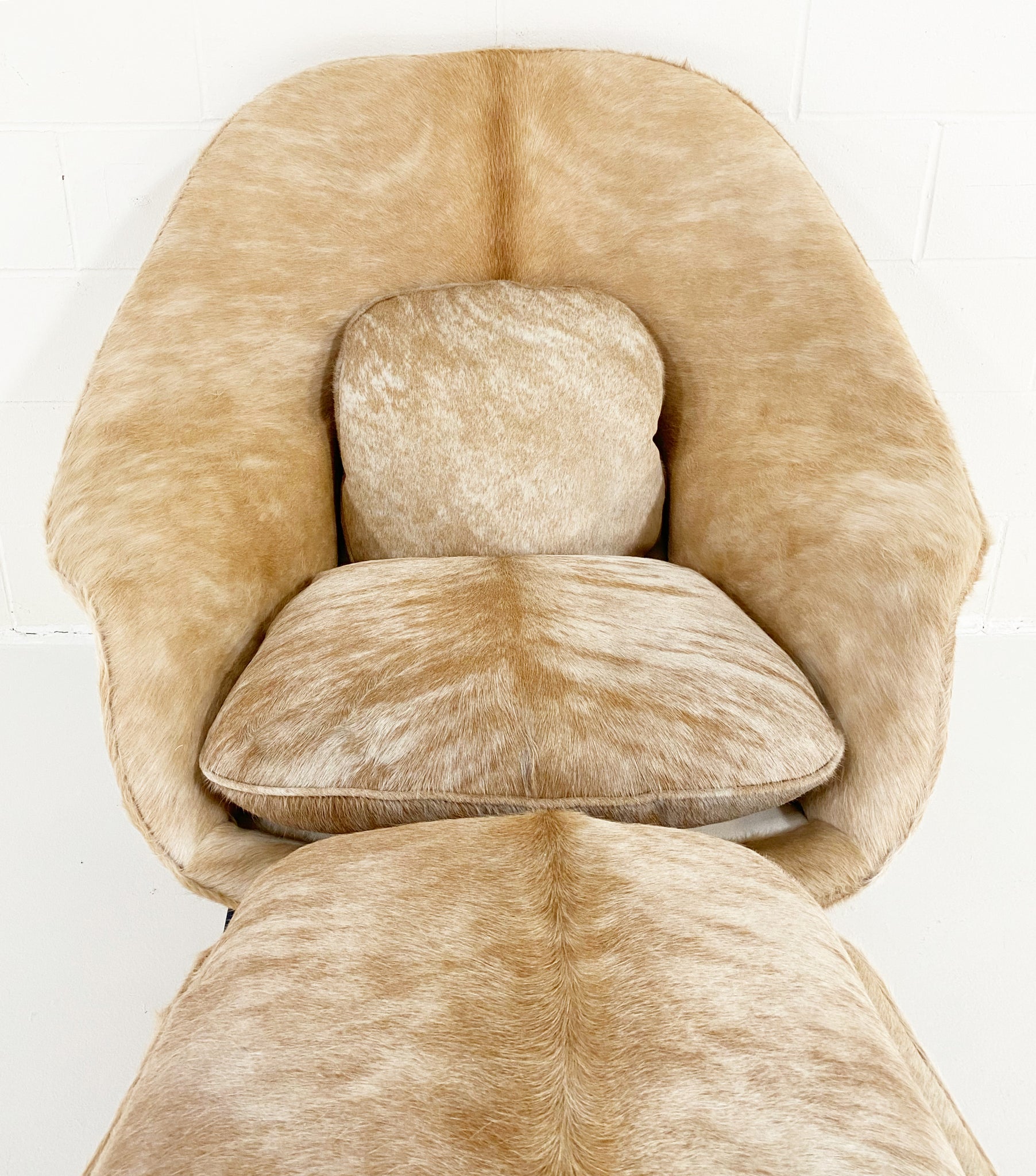 One-of-a-Kind Womb Chair and Ottoman in Brazilian Cowhide
