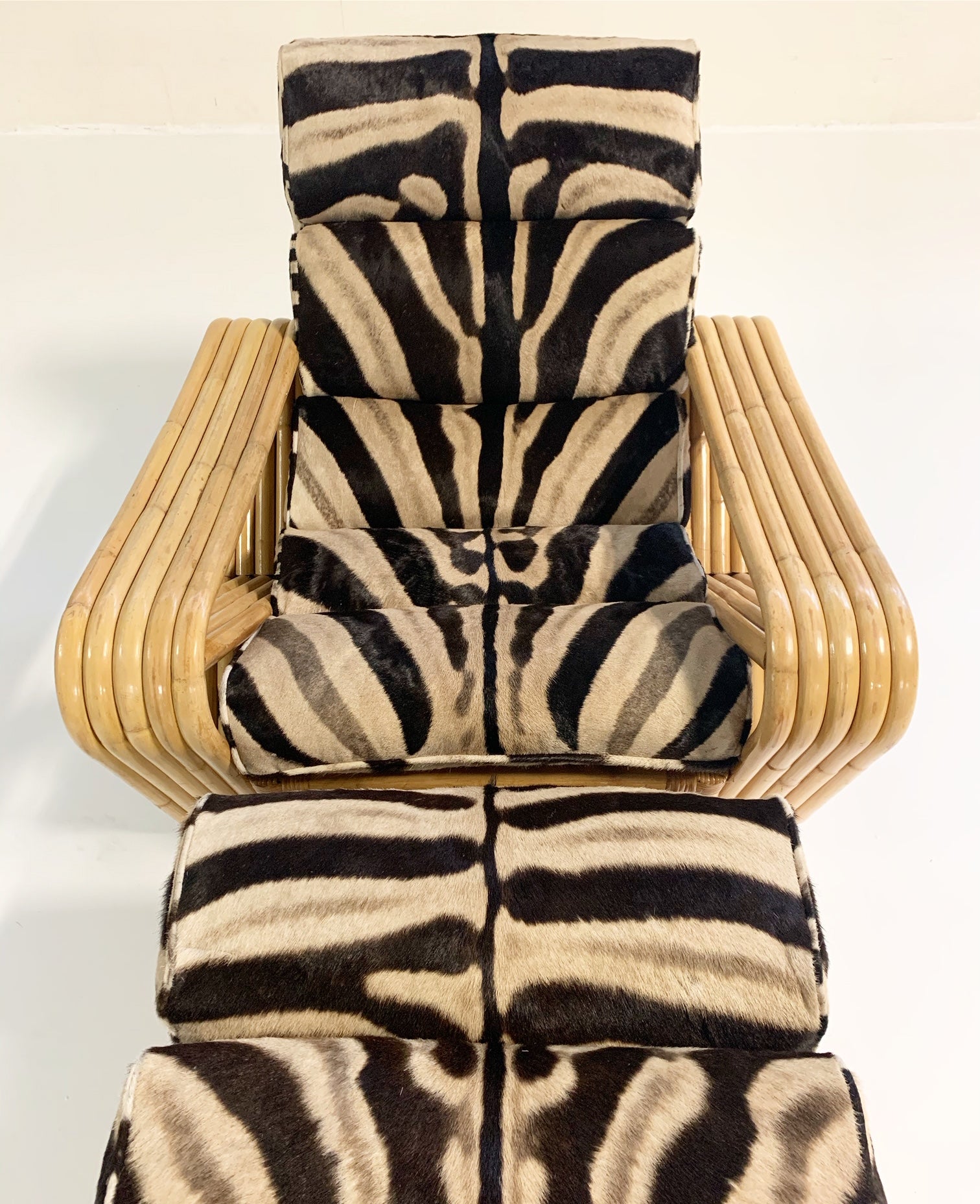Rattan Lounge Chair and Ottoman in Zebra Hide - FORSYTH