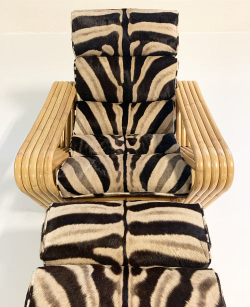 Rattan Lounge Chair and Ottoman in Zebra Hide - FORSYTH