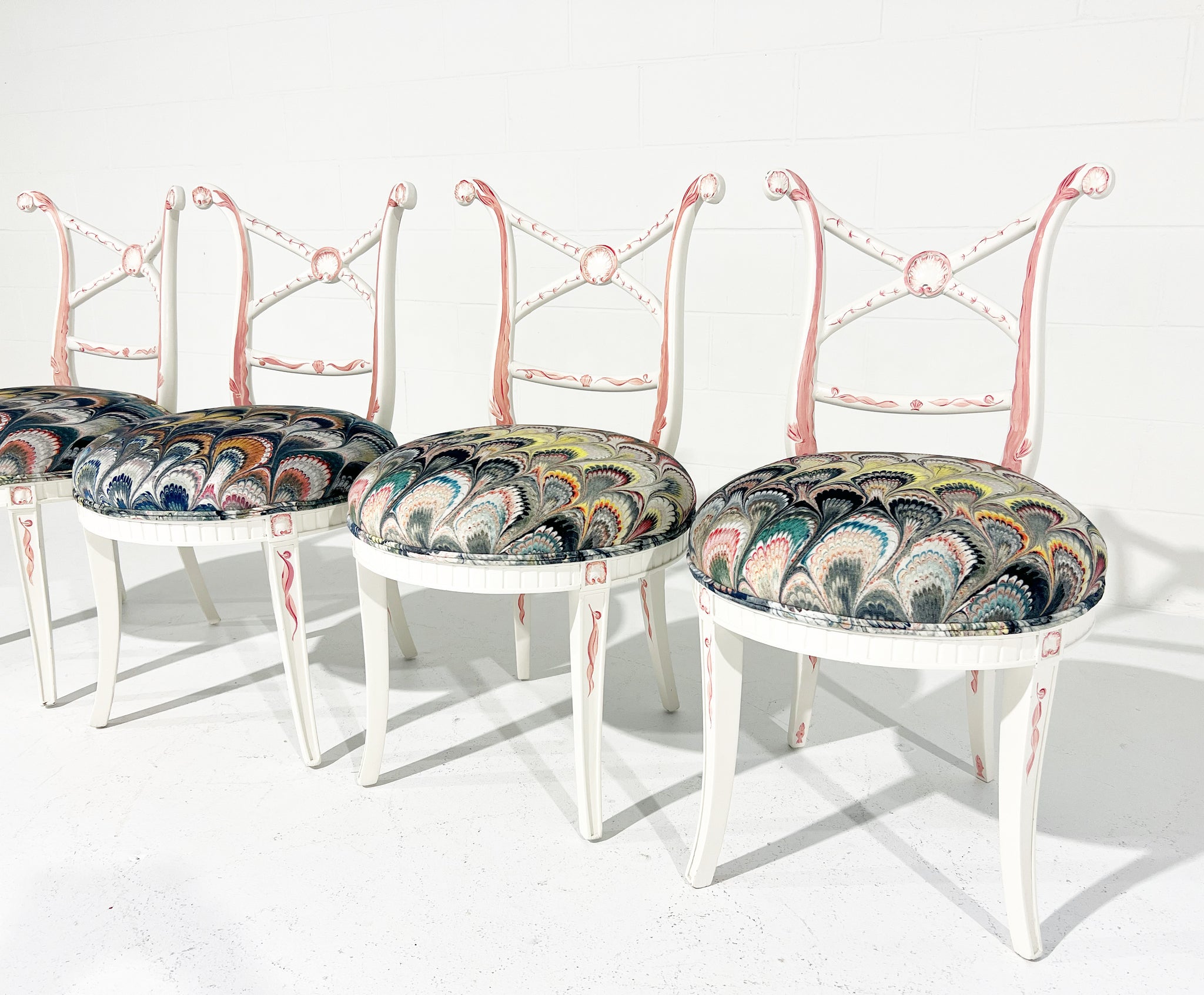 One-of-a-Kind, Hand-Painted 'Sea Monsters' Chairs, Set of 4