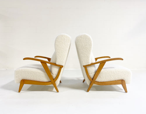 Italian Lounge Chairs in Pierre Frey boucle, pair