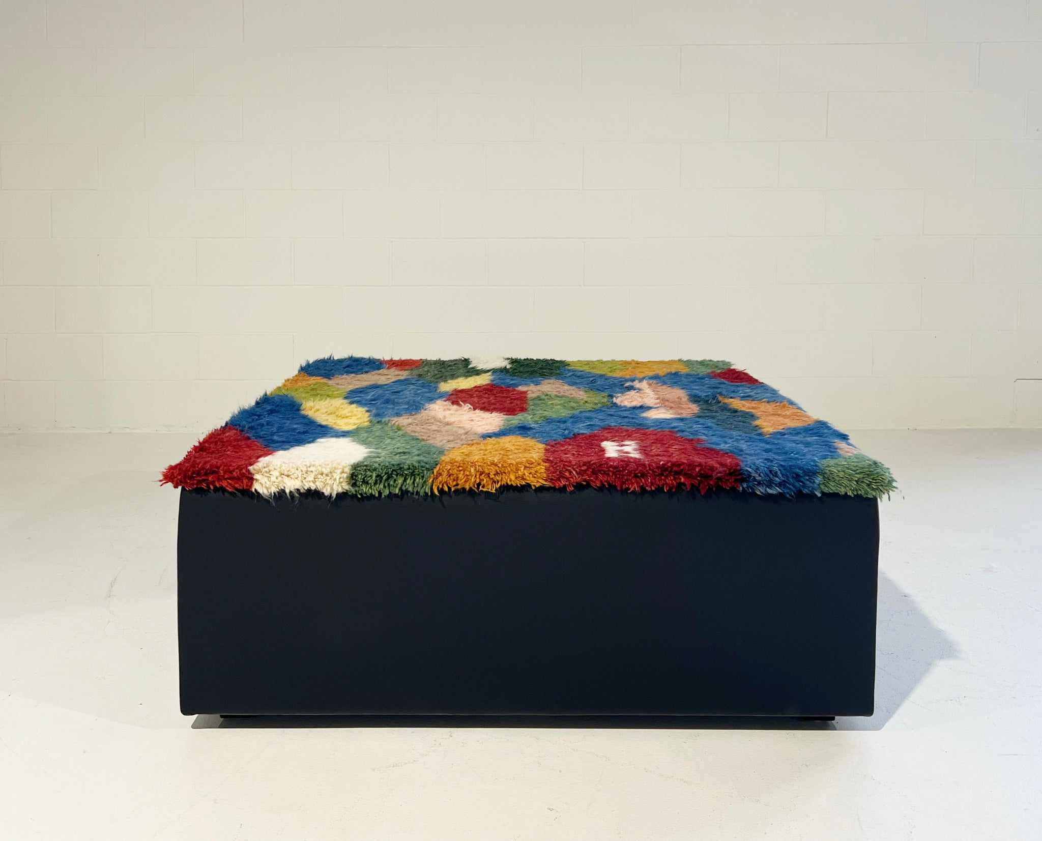 One-of-a-Kind Ottoman with Vintage Qashqai Gabbeh Rug from Iran