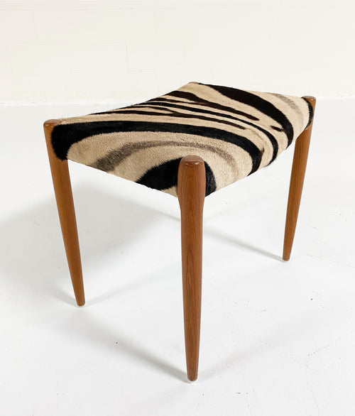 Vintage Danish Stool Restored in Zebra Hide