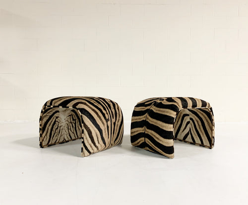 Waterfall Ottomans in Zebra Hide, Pair - FORSYTH