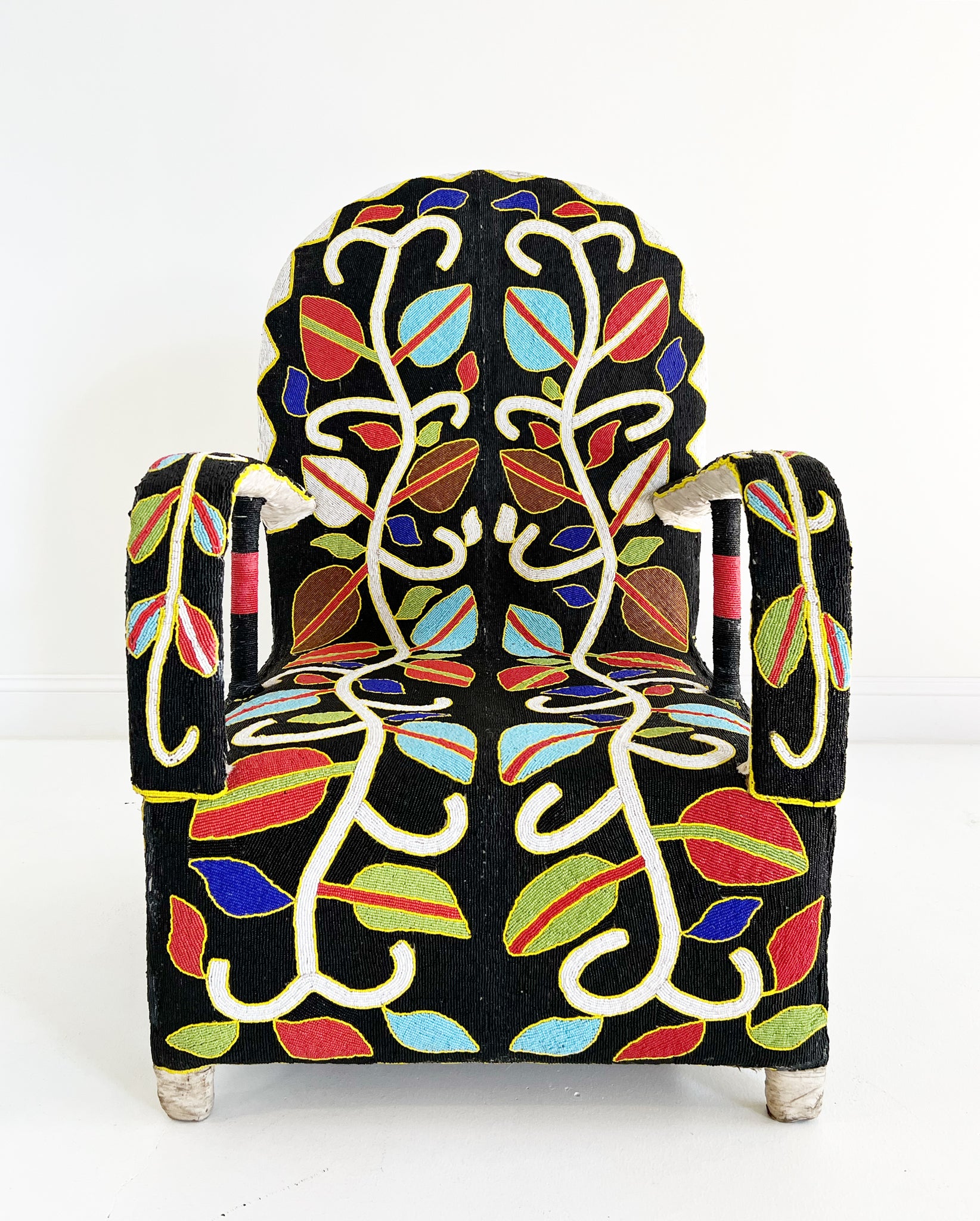 Vintage African Beaded Yoruba Chair - Multicolor