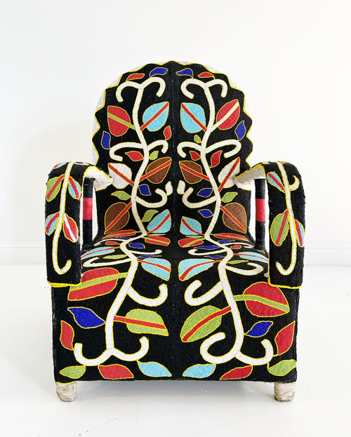 Vintage African Beaded Yoruba Chair - Multicolor