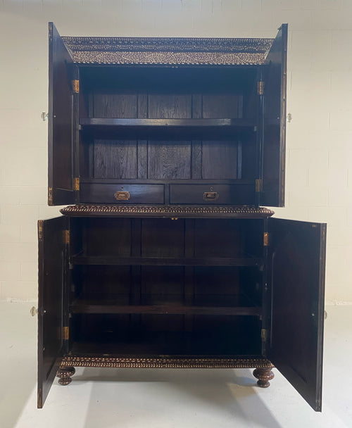 19th Century Anglo-Colonial Two-Part Bone Inlaid Cabinet