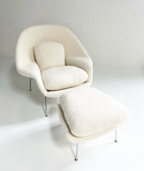 Bespoke Womb Chair and Ottoman in Dedar Boucle