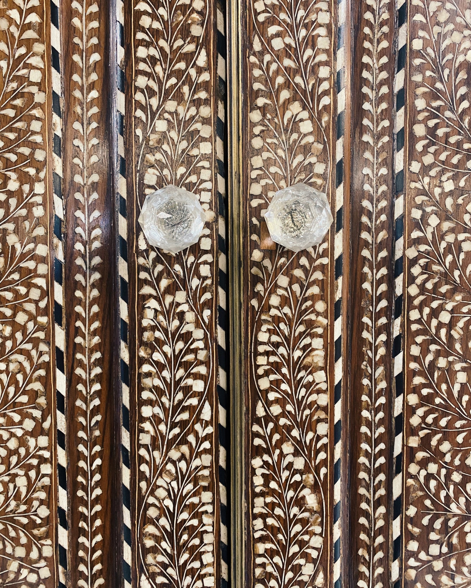 19th Century Anglo-Colonial Two-Part Bone Inlaid Cabinet