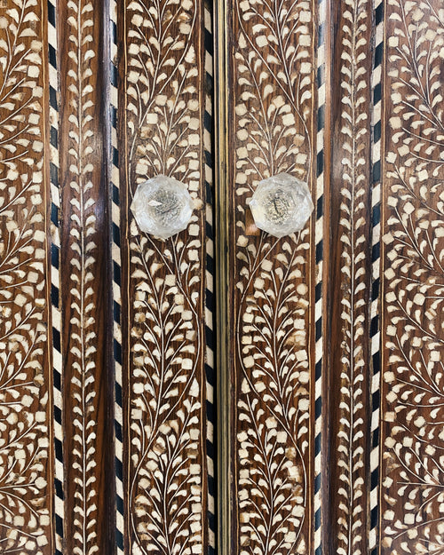 19th Century Anglo-Colonial Two-Part Bone Inlaid Cabinet