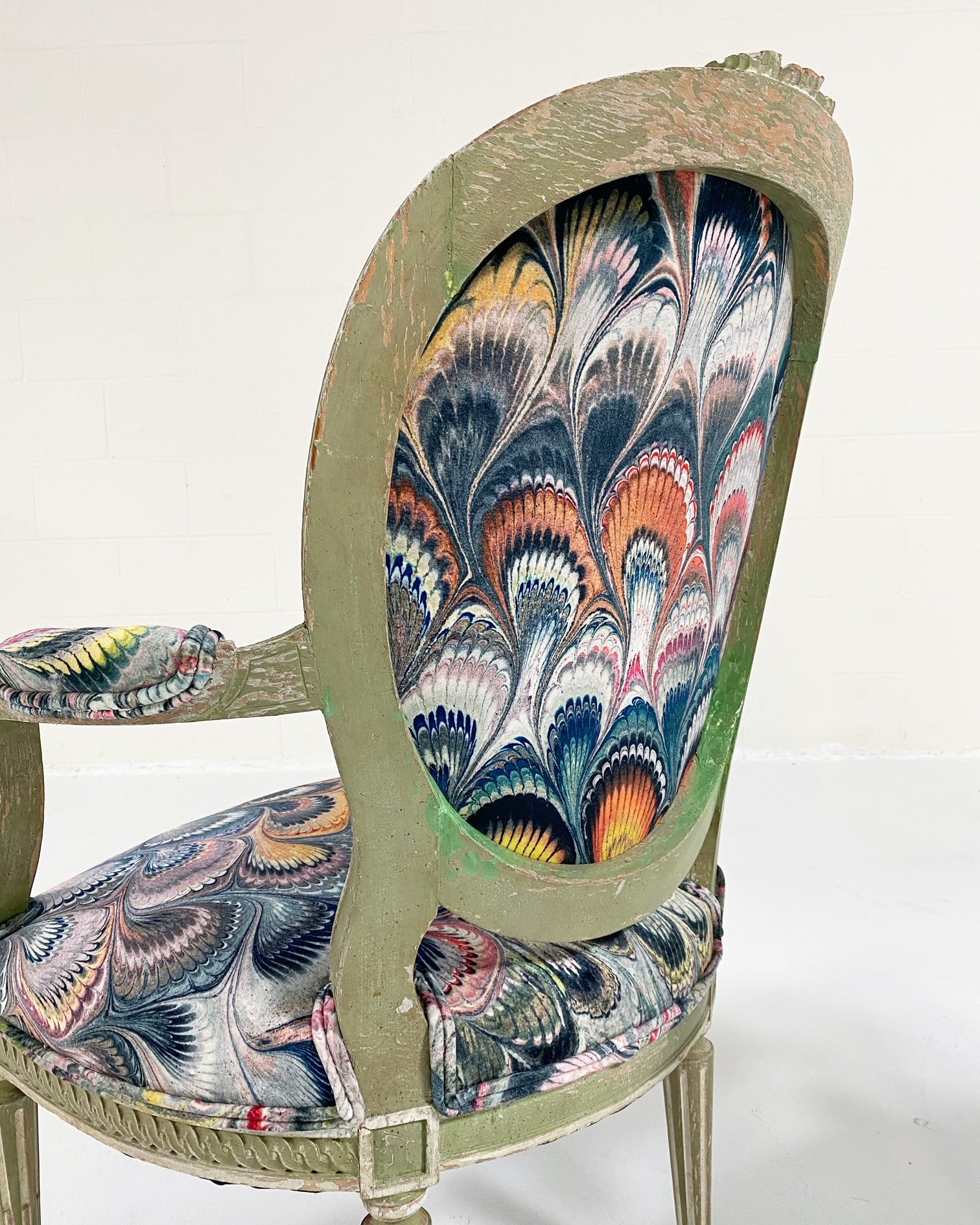 18th Century French Painted Chairs in Beata Heuman "Marbleized Velvet," pair