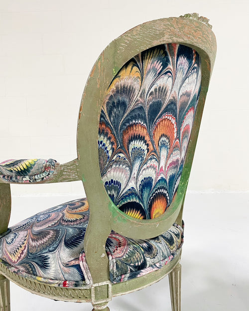 18th Century French Painted Chairs in Beata Heuman "Marbleized Velvet," pair