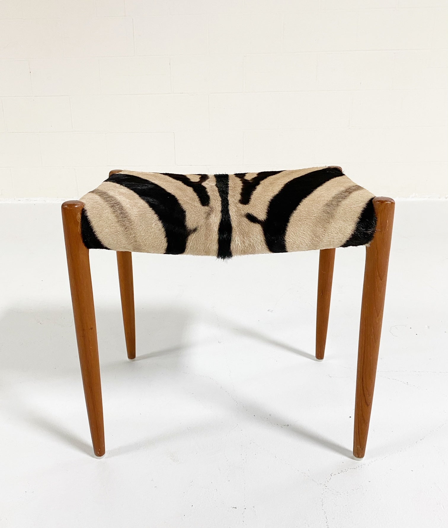 Vintage Danish Stool Restored in Zebra Hide