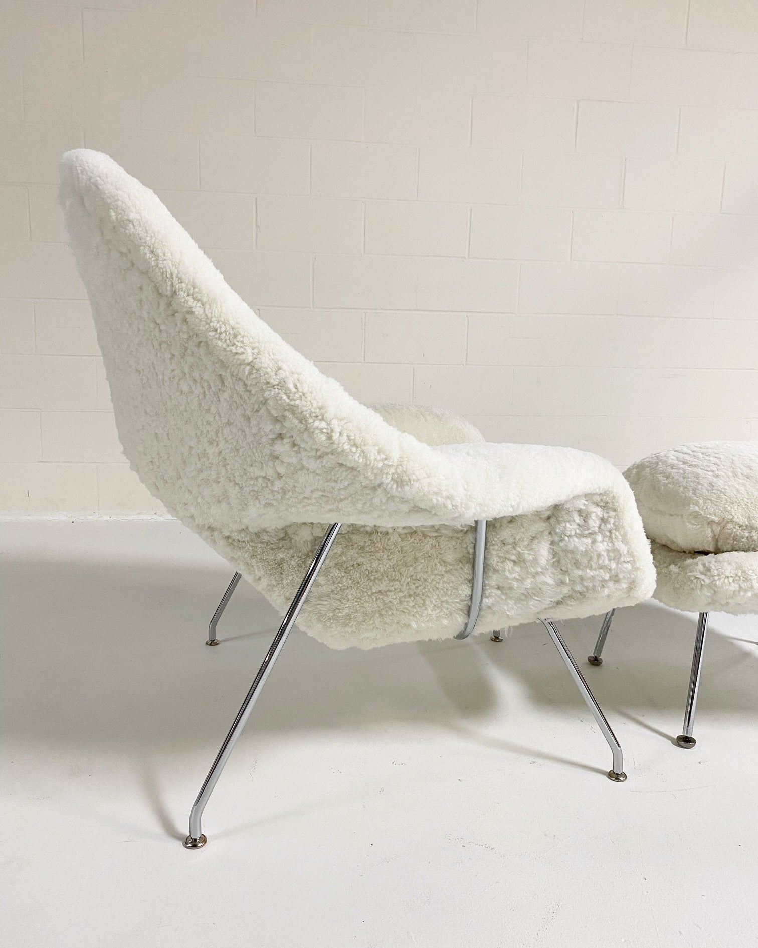 Bespoke Womb Chair and Ottoman in Australian Shearling