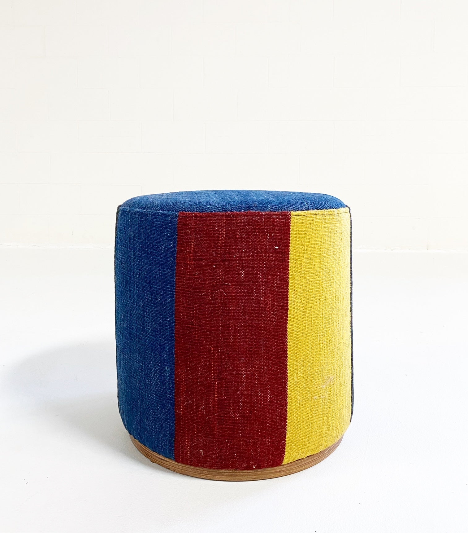 Stripe Wool Pouf Ottoman - Blue