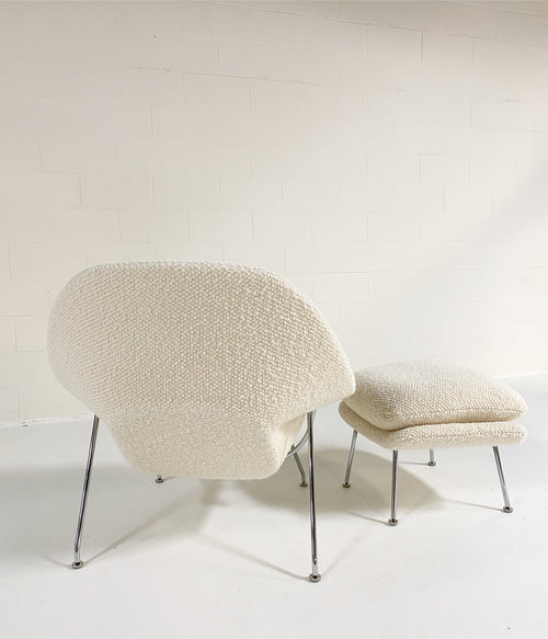 Bespoke Womb Chair and Ottoman in Dedar Boucle