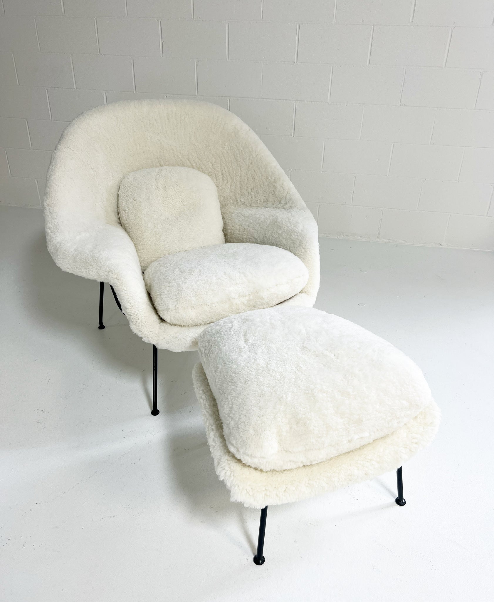 Bespoke Womb Chair and Ottoman in Australian Shearling